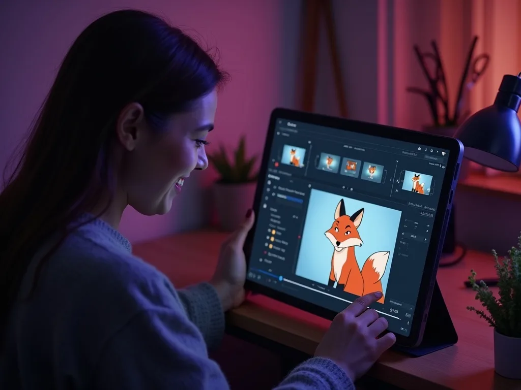 An artist's fox sketch coming alive as an animated character