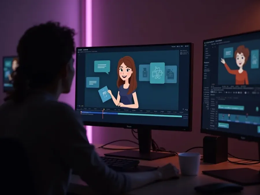 Een docent die een geanimeerde AI‑lesvideo maakt met een avatar‑presentator