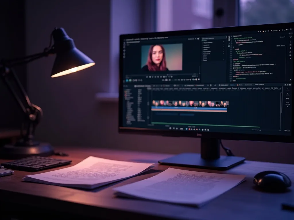 Vytištěný scénář vedle hotových video scén na monitoru