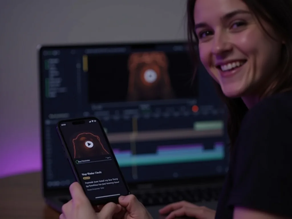 Hotové vertikální video vedle promptu, který jej vytvořil